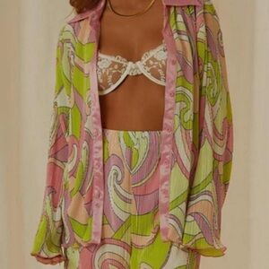 Peppermayo Pink and Green Button Down Shirt